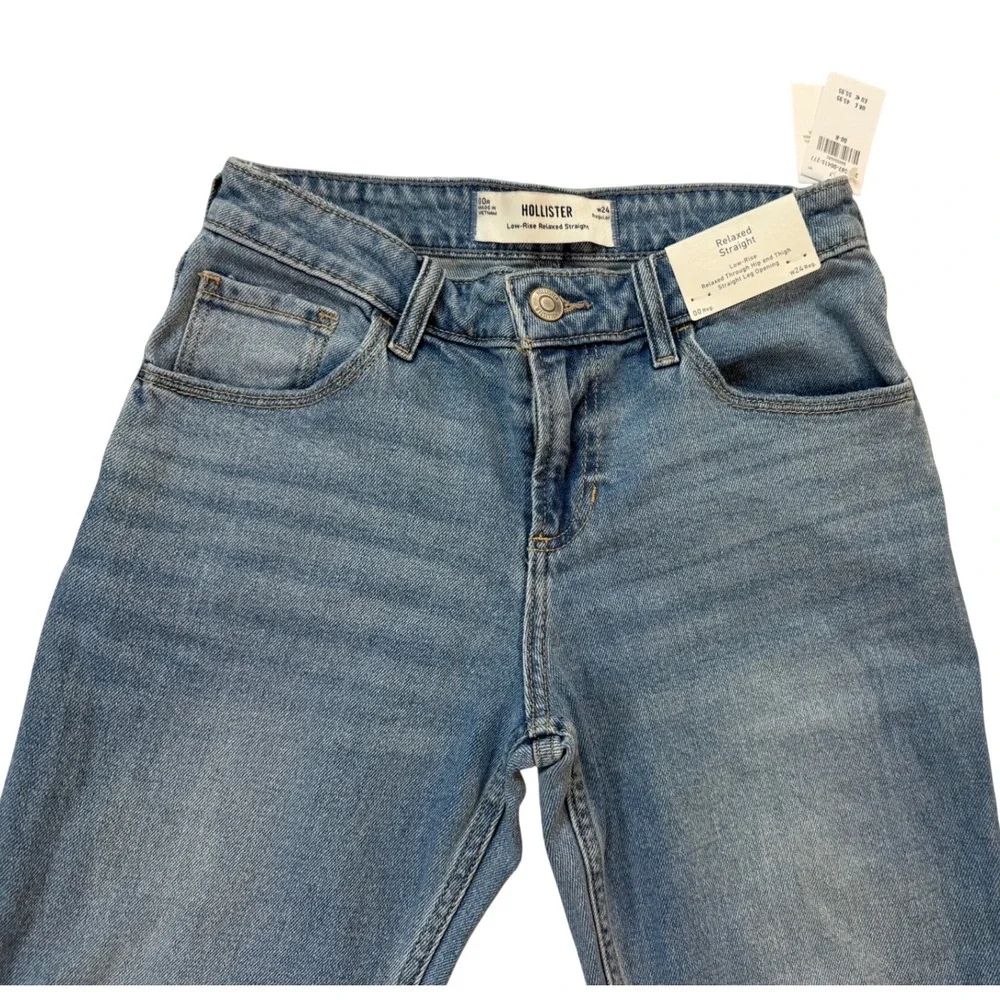 Hollister Relaxed Straight Jeans Womens 00R Blue NEW Distressed Low Rise